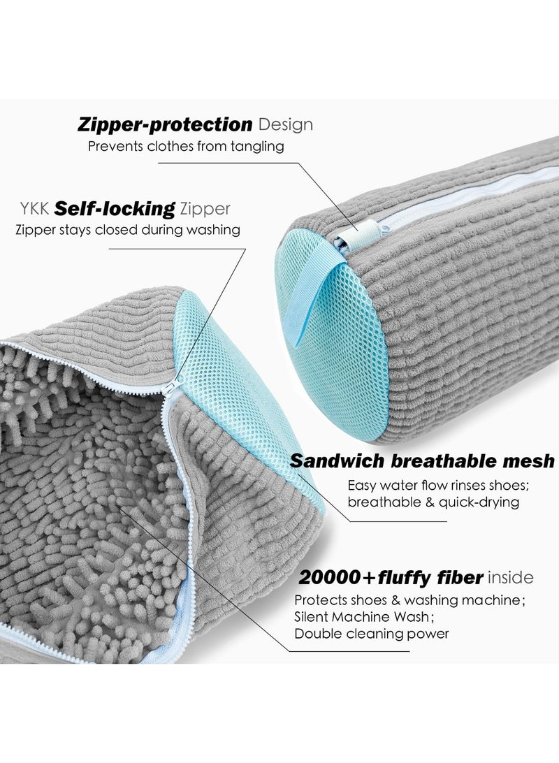 HOMESTAR Thick Grey Shoe Washing Bag | Reusable Washer Safe Design | Chenille Mesh Cleaning Bag | Concealed Zipper Protection | 360° Gentle Cleaning Technology | Hanging Dry Convenience | For Sneakers/Canvas/Sports Shoes | Anti-Tangle & Shape Protection - Image 3